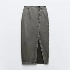 ZARA クロスオーバーデニムミディスカート L グレー