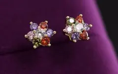 レインボークリスタル フラワーピアス
