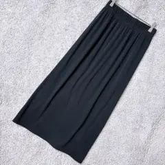 6886 ジーユー ロングスカート M ネイビー 無地 カジュアル スリット