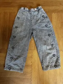 ハート柄刺繍 グレー ロングパンツ 135-145cm