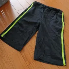 150cm ハーフパンツ 黒 蛍光緑ストライプ