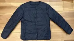 無印　軽量　インナー　ダウン　ノーカラー　婦人　M ネイビー