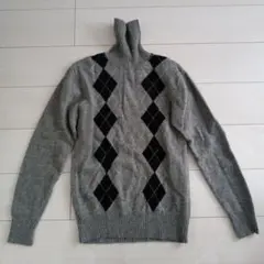 無印良品 アーガイル タートルネック セーター メンズ Mサイズ グレー ニット
