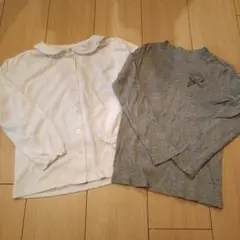 ホワイトフリル襟シャツとグレー長袖カットソーセット 120