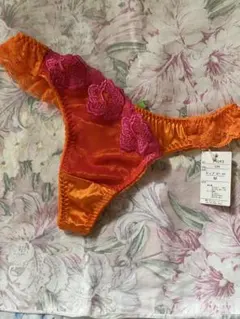 花刺繍付きオレンジピンクTバック Mサイズ