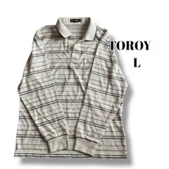 【美品】TOROY トロイ 長袖 ポロシャツ L メンズ ボーダー ワンポイントのサムネイル