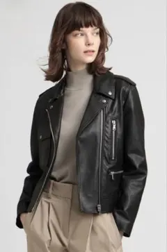 【美品】定価15万Theory 高級 ラムレザージャケットライダース 黒 2026年最新】Theory luxe レディース レザージャケット・ライダースの