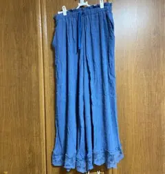 匿名配送 axes femme 裾レース楊柳ワイドパンツ ブルー Fサイズ