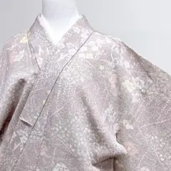 小紋　裂取り　単衣　椿　梅花　萩　藤　着物　027k