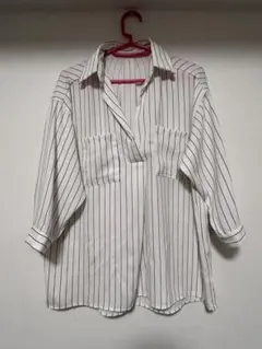 ホワイトストライプ 七分袖シャツ M