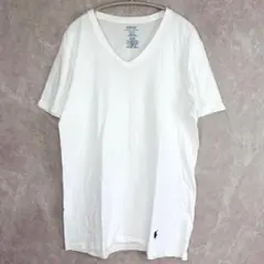 良品 ポロラルフローレン Vネック Tシャツ 白 裾黒ポニー刺繍 綿100% M