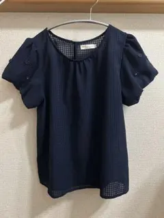 earthmusic&ecology シアーチェックパフスリーブブラウス