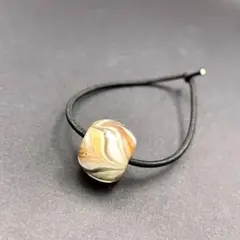 とんぼ玉　マーブル　ブラウン系　ヘアゴム