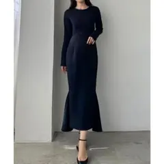 新品未使用 Louere 長袖ワンピース ネイビー XL マーメイド スリット