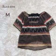 【サンカンシオン】ボヘミアン柄 半袖チュニック バルーンスリーブ　Mサイズ　花柄のサムネイル