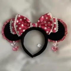 ディズニー ミニー カチューシャ リボン ピンク 水玉 イヤリング　希少　レア