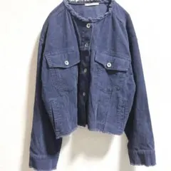 RETRO GIRL コーデュロイジャケット　ノーカラー　切り放し　ネイビー　M