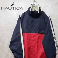 90s ノーティカ 刺繍 ナイロンジャケット ネイビー×レッド L 古着