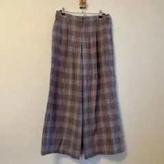 【美品】エレム シンプルチェック柄 ワイドパンツ ブラウン 11号 L相当