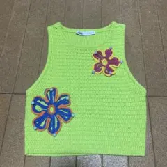 ZARA 花柄　ニットノースリーブ