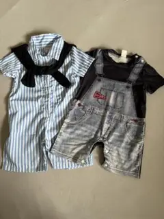 SHEIN ストライプシャツとデニムオーバーオール柄　2枚セット 3-6M 70