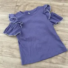 キッズ フリル袖 リブトップス パープル　120