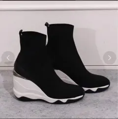 ハイウェッジ ストレッチニットショートブーツ （黒生地）