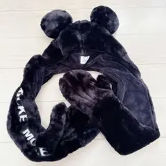 ディズニー ファンキャップ ミッキー マウス 耳付き 手袋付き マフラー