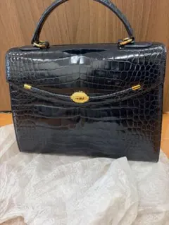 ☆PERLA【ペルラ】シャイニング クロコダイル ハンドバッグ ブラック 