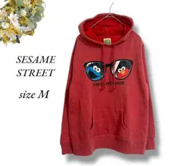 セサミストリート 裏起毛パーカー M 赤 キャラクター 温かい 4366