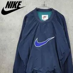 90s ナイキ 刺繍 プルオーバー ナイロンジャケット ネイビー×パープル 古着