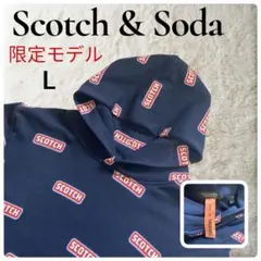 【希少限定•美品】スコッチアンドソーダ ボックスロゴ総柄パーカー ネイビー Lのサムネイル