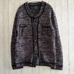 【ramabere】ラムアベリ　カーディガン　ボタン付き　M　上品　黒×ピンク