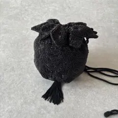 美品【希少】ビーズ巾着型パーティーバッグ ブラック