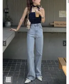 新品未使用、GRL フリンジヘムセミフレアデニムパンツ、cu166、