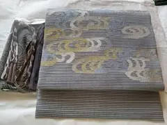 帯　夏帯　帯揚げ　帯締め　セット　グレー　白　ストライプ　未使用　美品　匿名配送