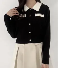 mipiarl ミピアール バイカラーゴールドボタンニットカーディガン　M