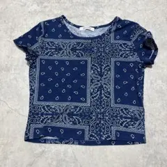 SPINNS ペイズリー柄 半袖 Tシャツ ネイビー