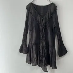 長袖カーディガン 【40】シルク30 フリフリ　可愛いレース　フリル