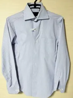 コムサ　長袖ドレスシャツ　ワイドカラー　青ストライプ　SS (XS) 　7