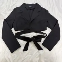 SHEIN ショート丈ジャケット リボン ブラック 黒 Sのサムネイル