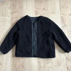 黒 ボア ジャケット ノーカラー ボタン付き キッズ用