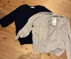 grove ネイビー・グレー 長袖ニット・カーディガンセット 02/M