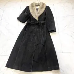 総丈115 ミンク 襟 ロングコート ベルト Aライン ブラック 本皮 - メルカリ