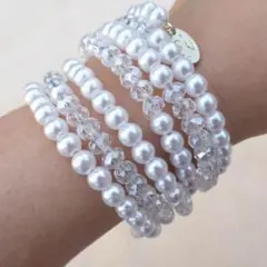 パール＆ガラスストーンの６連バングル