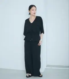 デプレ ジャージーライクジョーゼット パイピングスリーブブラウス