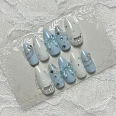 現品】ネイルチップ♡ブルー 水色 量産型地雷韓国ワンホンイニシャル
