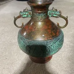 双龍耳 花瓶 金属製 アンティーク