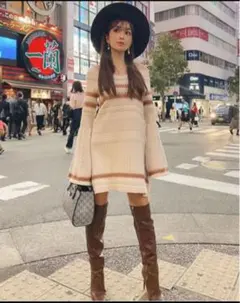 新品 タグ付き eimy ラインポイントオフショルダーロングニットプルオーバー