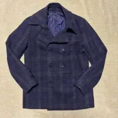 GU ネイビー チェック柄 ダブルブレスト ピーコート M